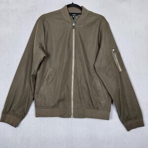 Tahari Jacket Mens Medium Green Bomber Full Zip Lightweight Lined Pockets Casual